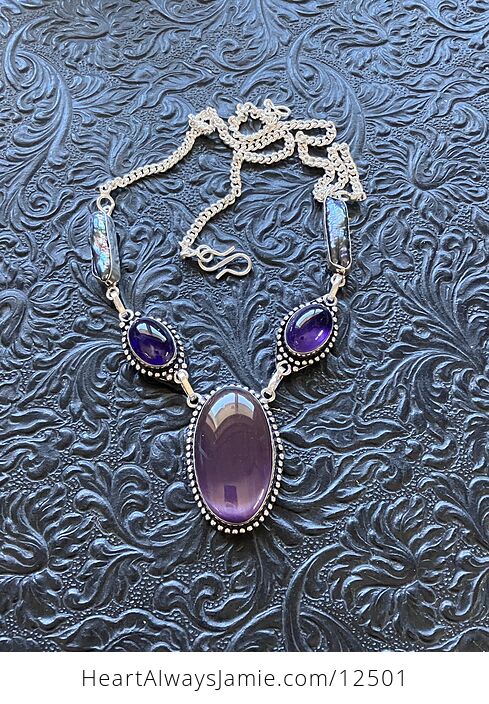 Purple Cats Eye Amethyst and Biwa Pearl Necklace Stone Crystal Jewelry - #Ej2Yl8Kd3wM-4