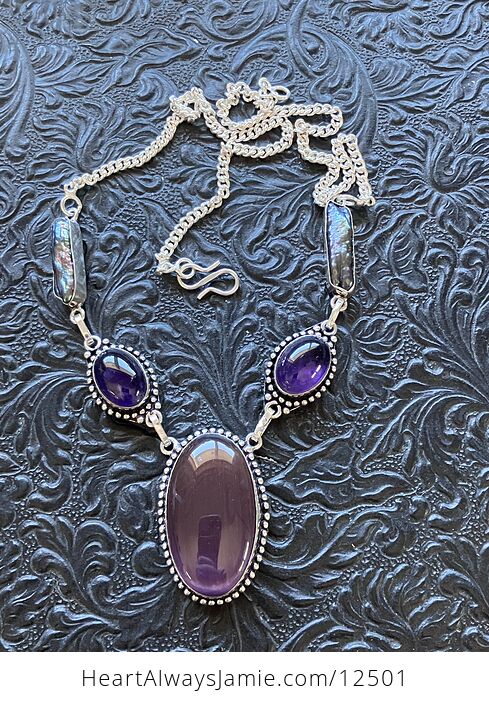 Purple Cats Eye Amethyst and Biwa Pearl Necklace Stone Crystal Jewelry - #Ej2Yl8Kd3wM-3