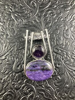 Purple Charoite and Amethyst Crystal Stone Jewelry Pendant #hBPE7E38uYQ