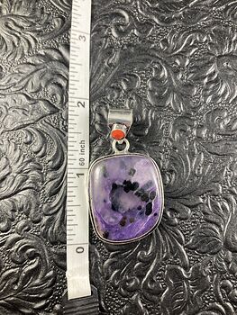 Purple Charoite and Red Coral Crystal Stone Jewelry Pendant #JlDLIZ4k1bc