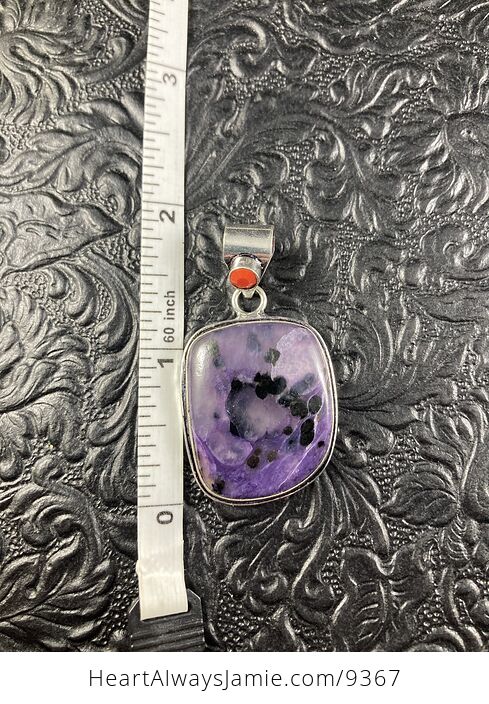 Purple Charoite and Red Coral Crystal Stone Jewelry Pendant - #JlDLIZ4k1bc-1