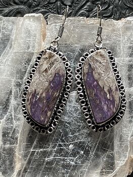 Purple Charoite Crystal Stone Jewelry Earrings #4WA2Gxu5i08