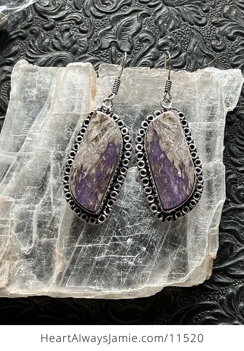 Purple Charoite Crystal Stone Jewelry Earrings - #4WA2Gxu5i08-3