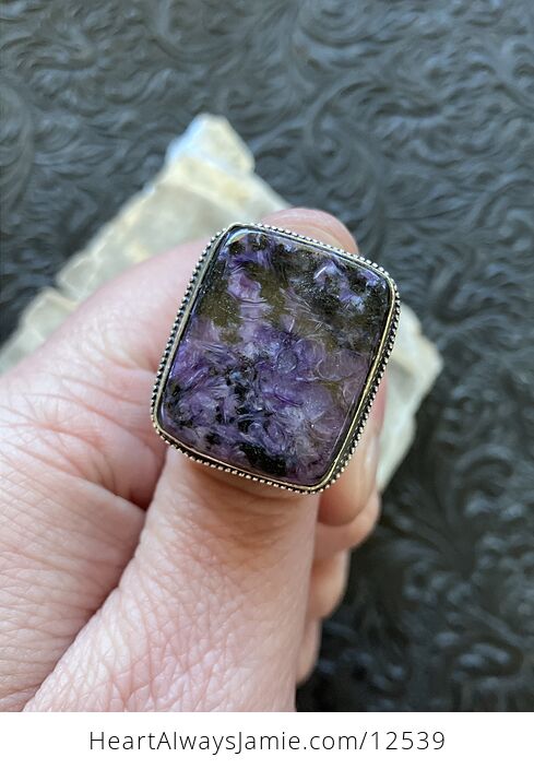 Purple Charoite Crystal Stone Jewelry Ring Size 7 - #JXMkBfBSyyM-2