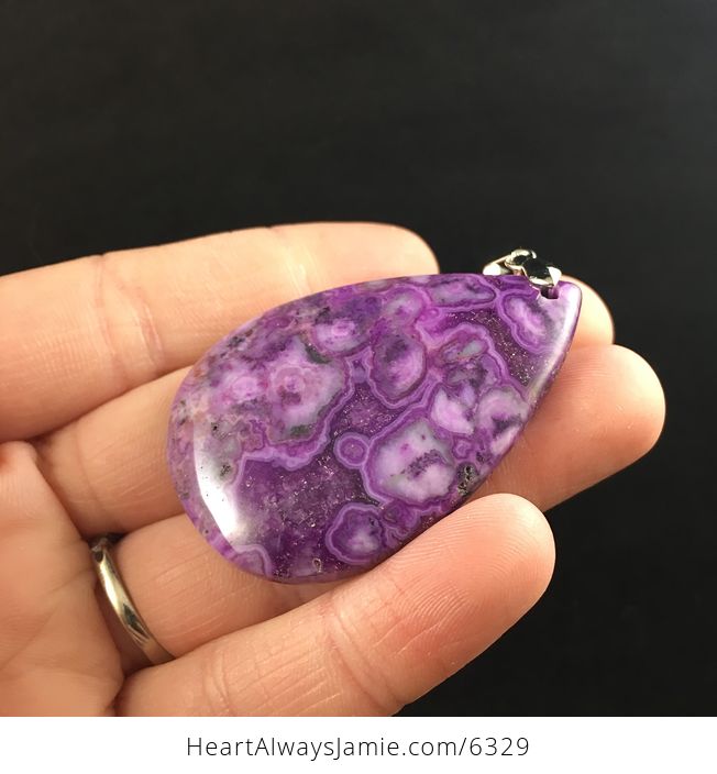 Purple Drusy Crazy Lace Mexican Agate Stone Jewelry Pendant - #rTmeVMIzT1Q-3