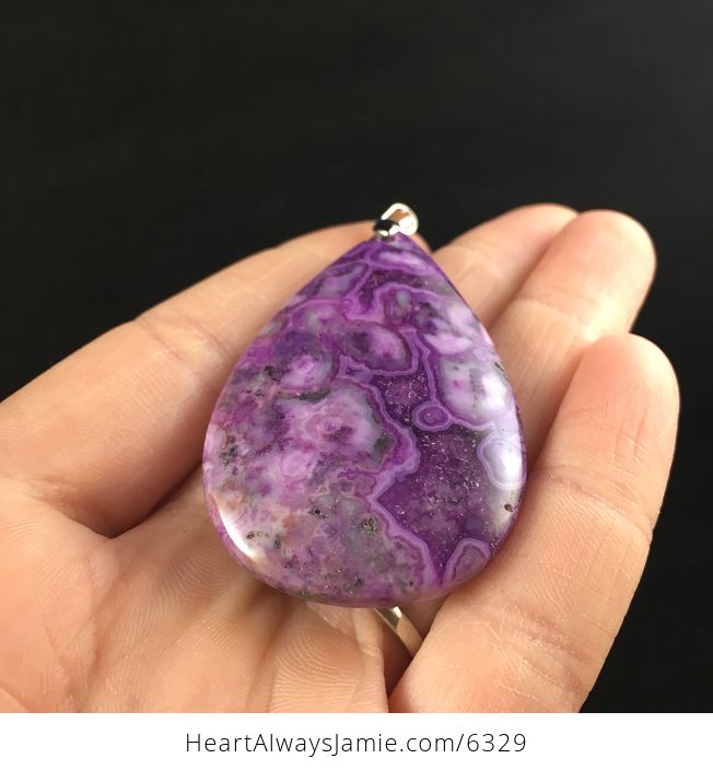 Purple Drusy Crazy Lace Mexican Agate Stone Jewelry Pendant - #rTmeVMIzT1Q-2