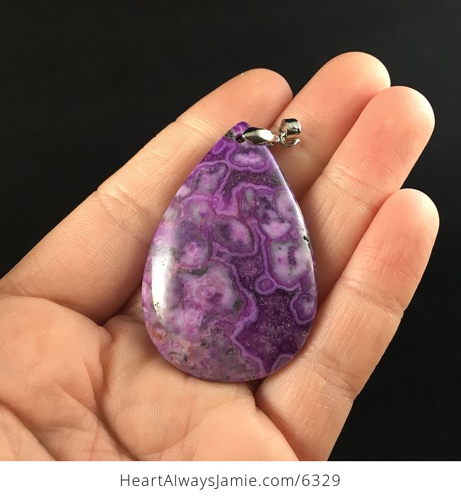Purple Drusy Crazy Lace Mexican Agate Stone Jewelry Pendant - #rTmeVMIzT1Q-1