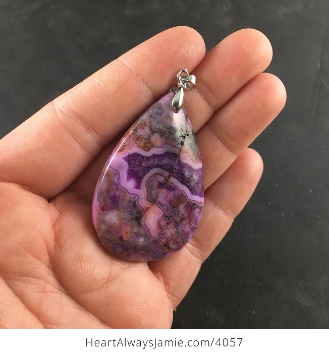 Purple Druzy Crazy Lace Agate Stone Pendant Necklace - #htff4Dbc7KI-2