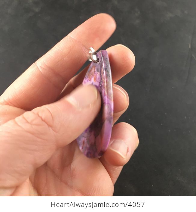 Purple Druzy Crazy Lace Agate Stone Pendant Necklace - #htff4Dbc7KI-4