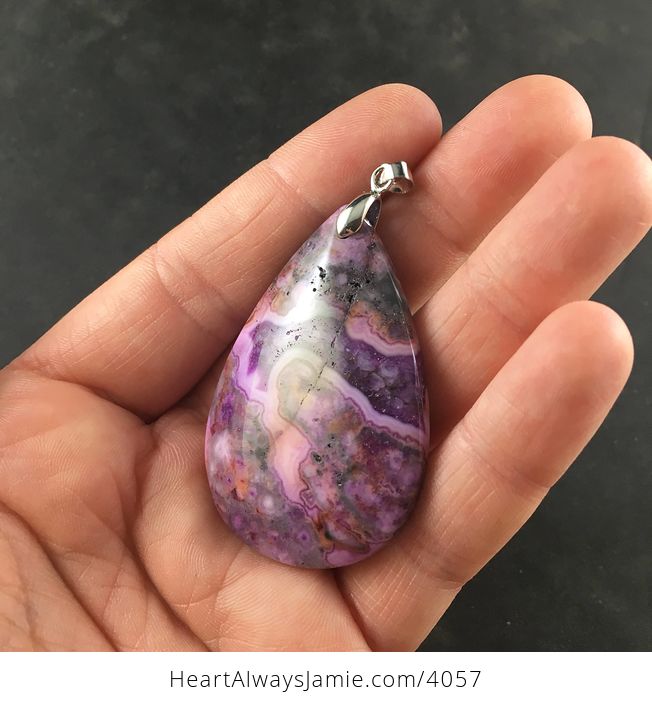 Purple Druzy Crazy Lace Agate Stone Pendant Necklace - #htff4Dbc7KI-3