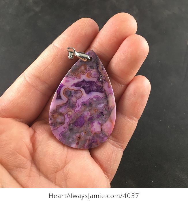 Purple Druzy Crazy Lace Agate Stone Pendant Necklace - #htff4Dbc7KI-5