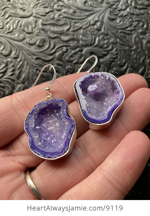 Purple Druzy Geode Agate Crystal Stone Jewelry Earrings - #xFPD4CHtwB4-3