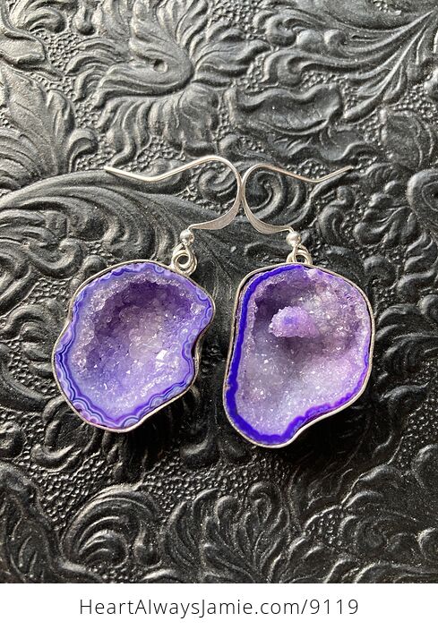 Purple Druzy Geode Agate Crystal Stone Jewelry Earrings - #xFPD4CHtwB4-1