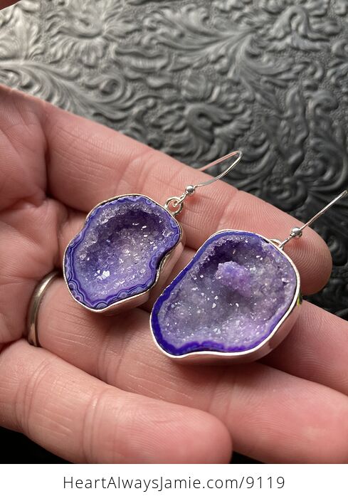 Purple Druzy Geode Agate Crystal Stone Jewelry Earrings - #xFPD4CHtwB4-4
