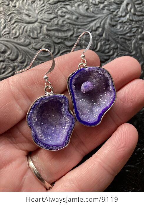 Purple Druzy Geode Agate Crystal Stone Jewelry Earrings - #xFPD4CHtwB4-2