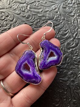 Purple Druzy Geode Agate Slice Crystal Stone Jewelry Earrings #Cpjv4rZlbeQ