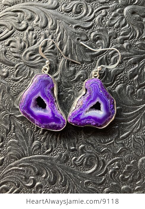 Purple Druzy Geode Agate Slice Crystal Stone Jewelry Earrings - #Cpjv4rZlbeQ-2