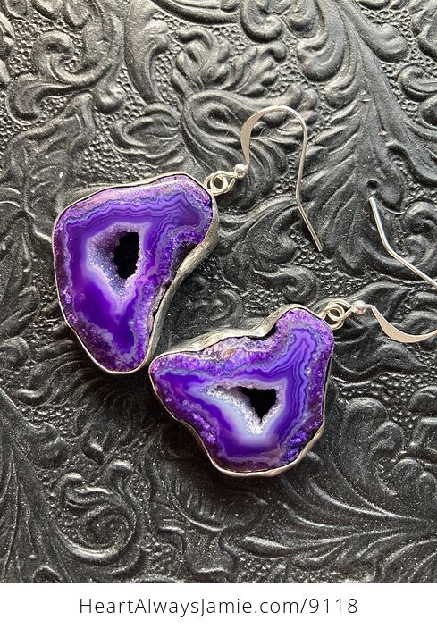 Purple Druzy Geode Agate Slice Crystal Stone Jewelry Earrings - #Cpjv4rZlbeQ-3