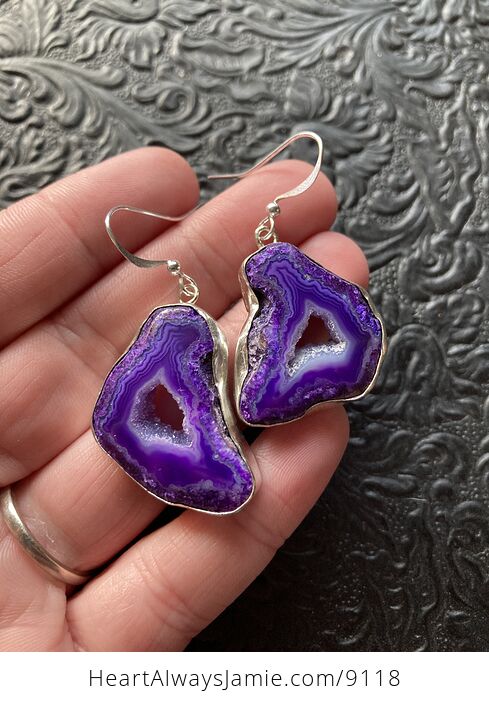 Purple Druzy Geode Agate Slice Crystal Stone Jewelry Earrings - #Cpjv4rZlbeQ-1