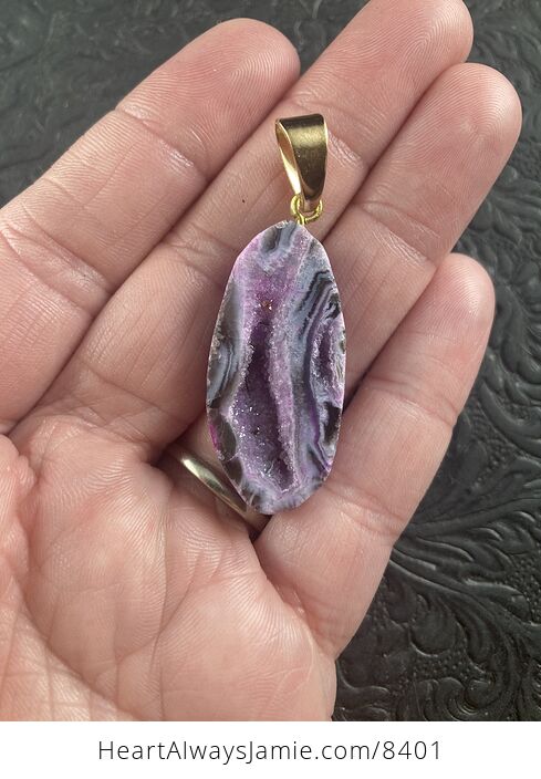 Purple Druzy Stone Jewelry Pendant Necklace - #0K9cPmPwzz8-6