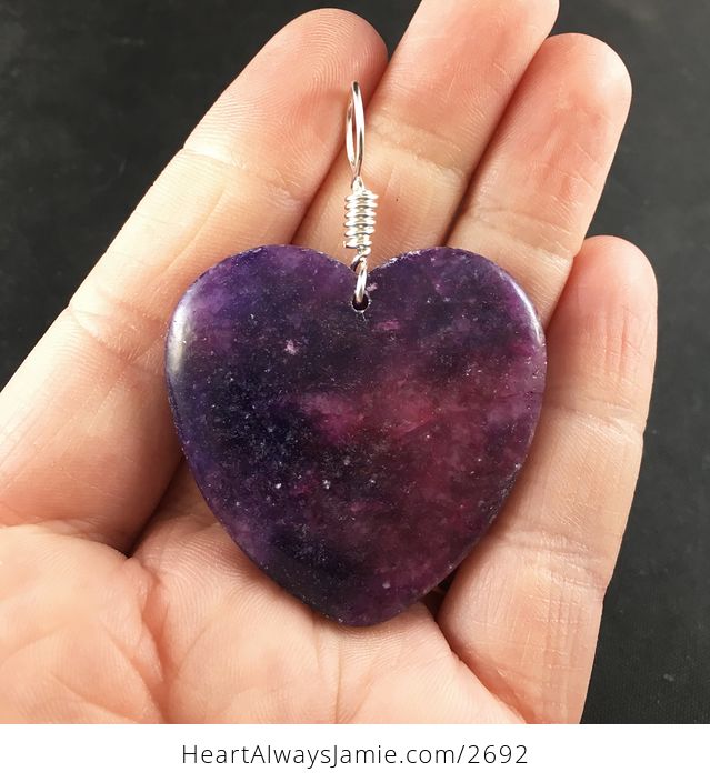 Purple Galaxy like Heart Shaped Lepidolite Stone Pendant - #ekoK0Ga7Wjw-1