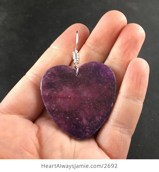 Purple Galaxy like Heart Shaped Lepidolite Stone Pendant Necklace - #ekoK0Ga7Wjw-3