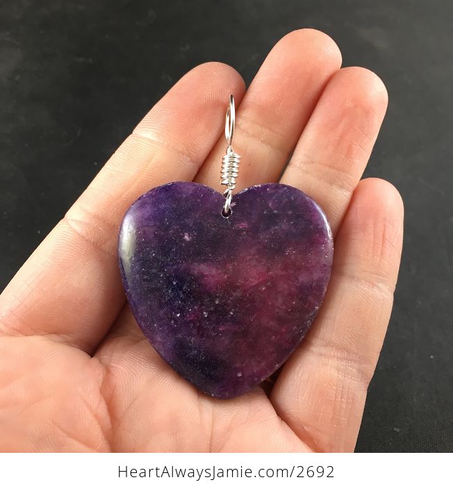 Purple Galaxy like Heart Shaped Lepidolite Stone Pendant Necklace - #ekoK0Ga7Wjw-2