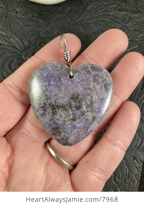 Purple Heart Shaped Lepidolite Stone Jewelry Pendant - #ye1zCHntf7Y-2