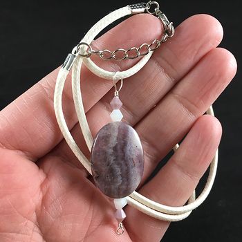 Purple Imerial Jasper Stone Pendant and White Cord Necklace #6O5g4UD5wMQ