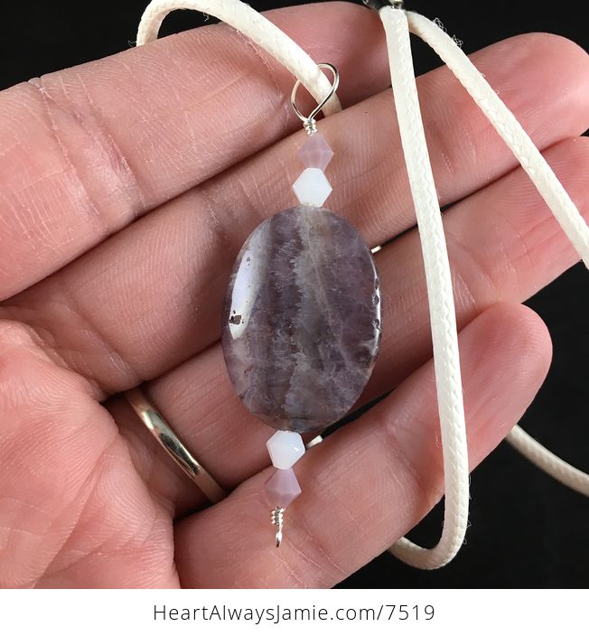 Purple Imerial Jasper Stone Pendant and White Cord Necklace - #6O5g4UD5wMQ-3