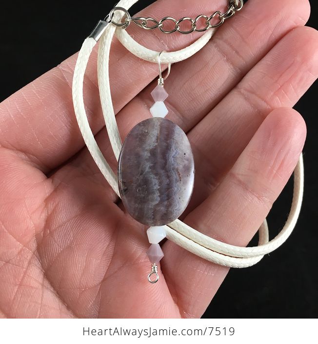 Purple Imerial Jasper Stone Pendant and White Cord Necklace - #6O5g4UD5wMQ-2