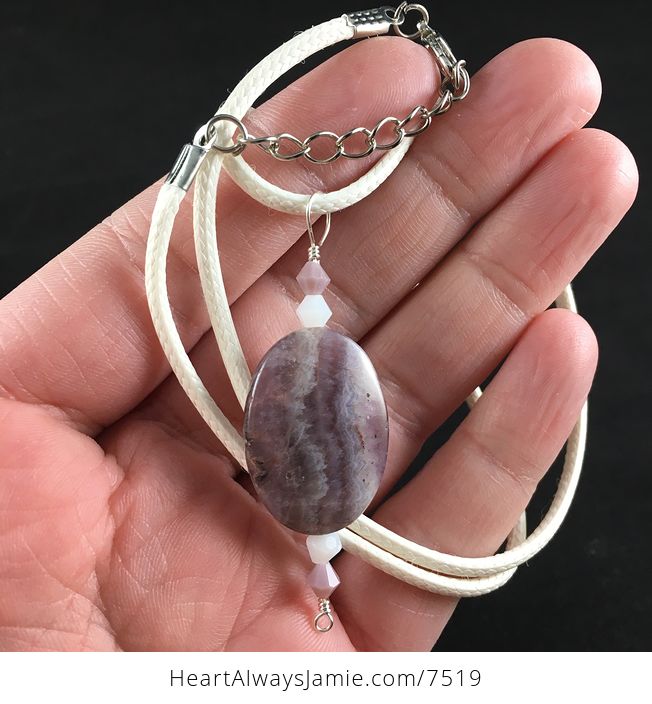 Purple Imerial Jasper Stone Pendant and White Cord Necklace - #6O5g4UD5wMQ-1