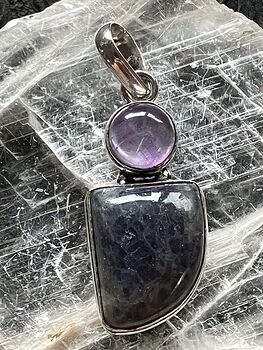 Purple Iolite and Amethyst Crystal Stone Jewelry Pendant #Yg3iTObkKoo