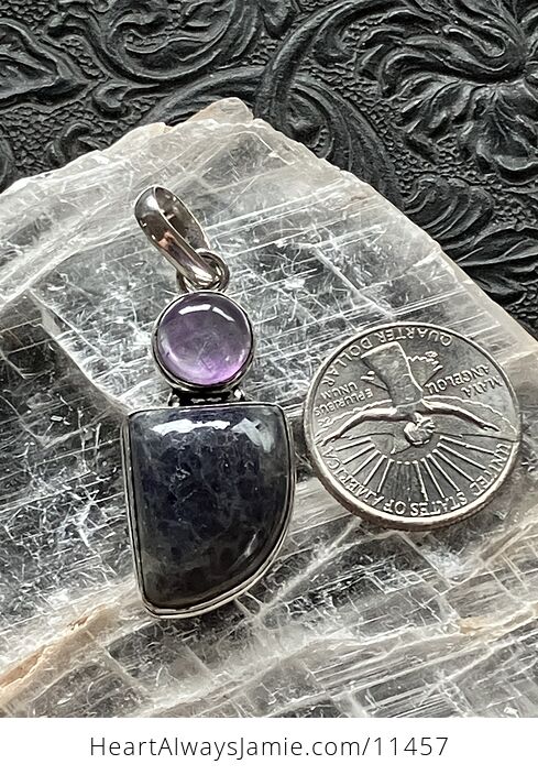 Purple Iolite and Amethyst Crystal Stone Jewelry Pendant - #Yg3iTObkKoo-7