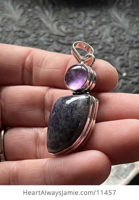 Purple Iolite and Amethyst Crystal Stone Jewelry Pendant - #Yg3iTObkKoo-4