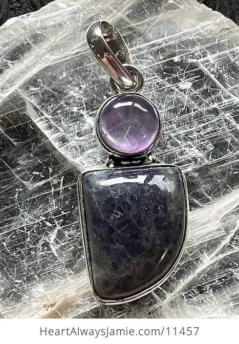 Purple Iolite and Amethyst Crystal Stone Jewelry Pendant - #Yg3iTObkKoo-1