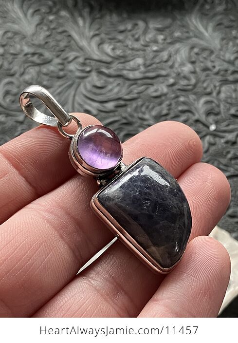 Purple Iolite and Amethyst Crystal Stone Jewelry Pendant - #Yg3iTObkKoo-3