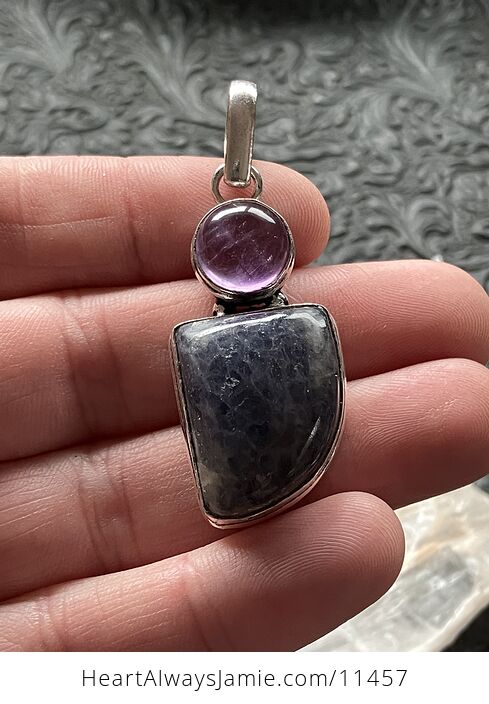 Purple Iolite and Amethyst Crystal Stone Jewelry Pendant - #Yg3iTObkKoo-2