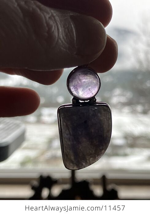 Purple Iolite and Amethyst Crystal Stone Jewelry Pendant - #Yg3iTObkKoo-6