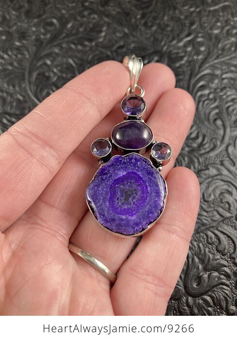 Purple Solar Quartz and Amethyst Stone Crystal Jewelry Pendant - #T8tLyX4pUiI-3