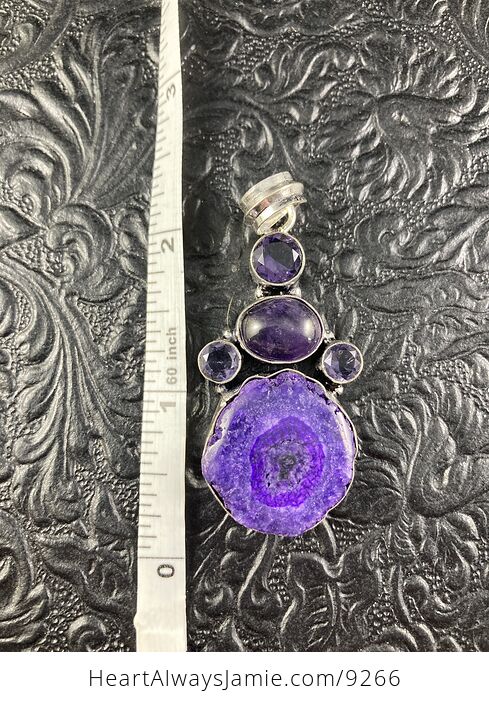 Purple Solar Quartz and Amethyst Stone Crystal Jewelry Pendant - #T8tLyX4pUiI-7