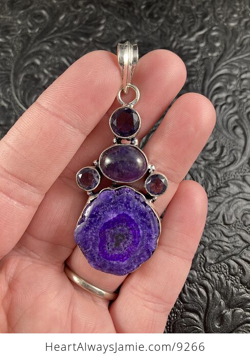 Purple Solar Quartz and Amethyst Stone Crystal Jewelry Pendant - #T8tLyX4pUiI-2