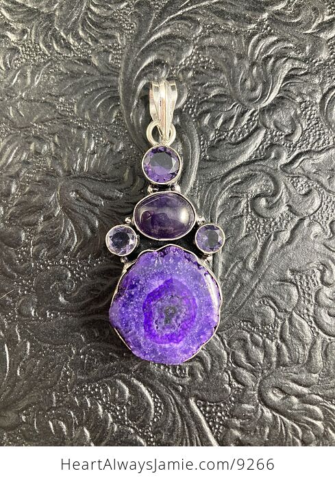 Purple Solar Quartz and Amethyst Stone Crystal Jewelry Pendant - #T8tLyX4pUiI-1
