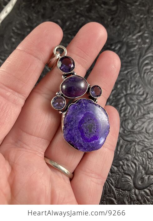 Purple Solar Quartz and Amethyst Stone Crystal Jewelry Pendant - #T8tLyX4pUiI-5