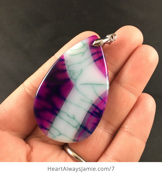 Purple White and Green Dragon Veins Stone Agate Pendant Necklace - #TBGbfh0YglQ-2