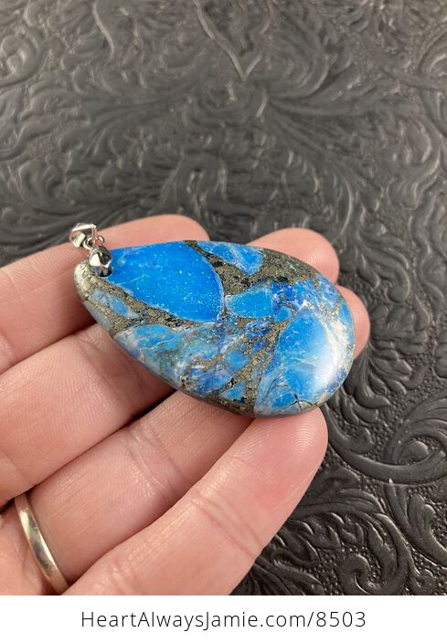 Pyrite and Blue Turquoise Crystal Stone Jewelry Pendant - #fcTsFKUoPH4-3