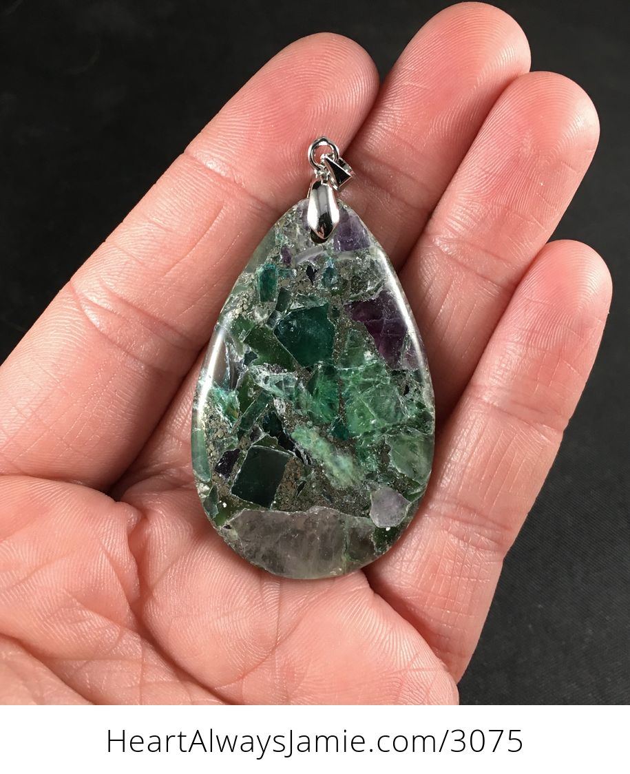 Pyrite and Chunks of Purple and Green Fluorite Stone Pendant #7p9Y51A3DIY