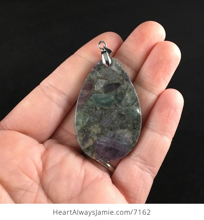 Pyrite and Chunks of Purple and Green Fluorite Stone Pendant - #KtUvgiuUuBY-1