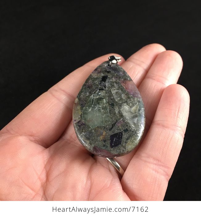 Pyrite and Chunks of Purple and Green Fluorite Stone Pendant - #KtUvgiuUuBY-3