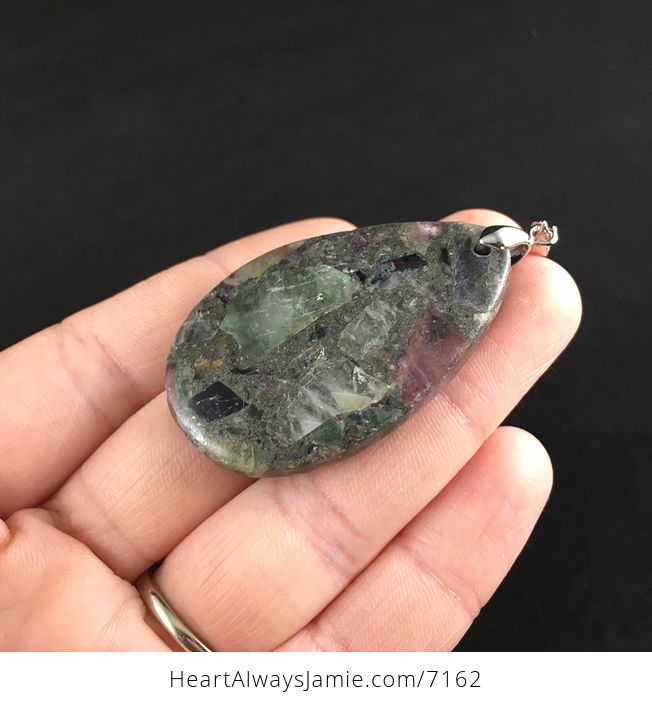 Pyrite and Chunks of Purple and Green Fluorite Stone Pendant - #KtUvgiuUuBY-4